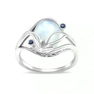 New Sterling Silver Blue Sapphire & Moonstone Ring